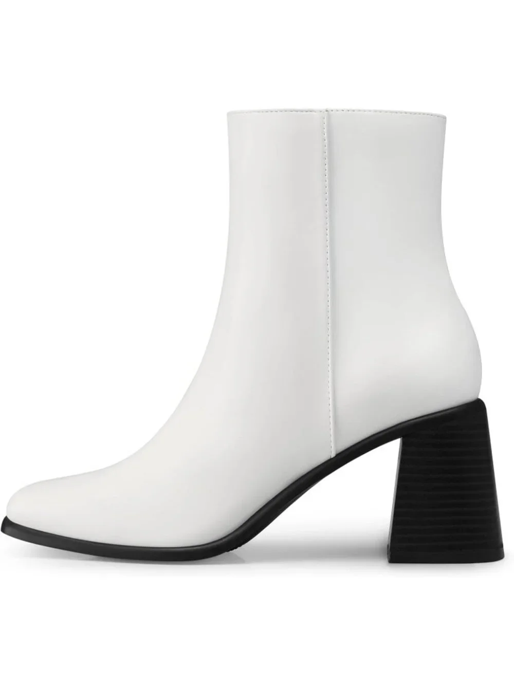 Women's White Square Toe Comfortable Chunky Heel Faux Leather Ankle Boots